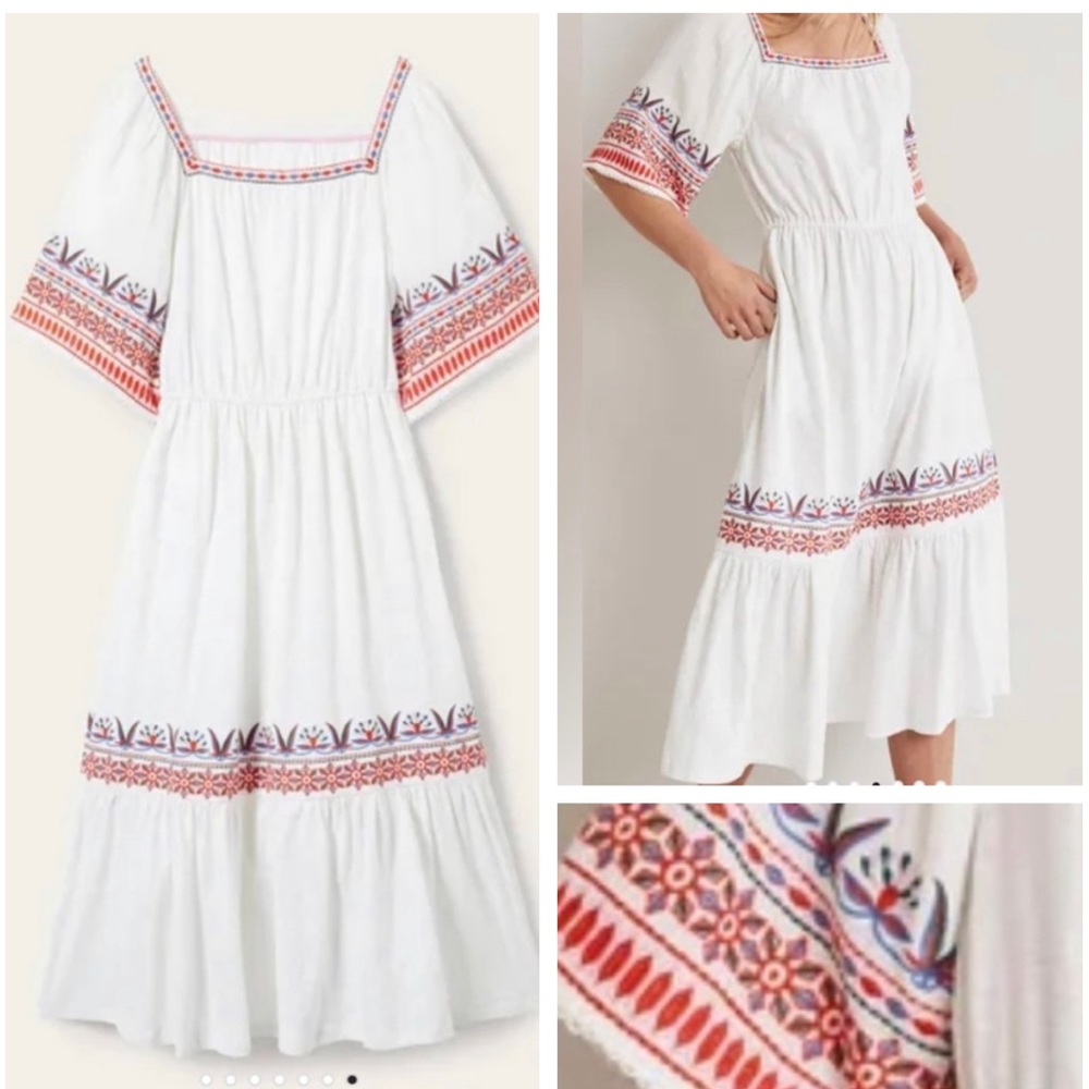 BODEN Jersey Knit Midi Tiered Embroidery Dress Floral Size 4R